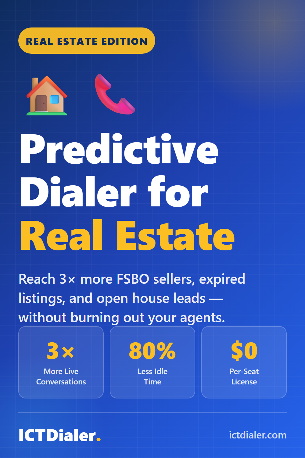 Predictive dialer for real estate agents — reach 3x more FSBO sellers, expired listings, and open house leads